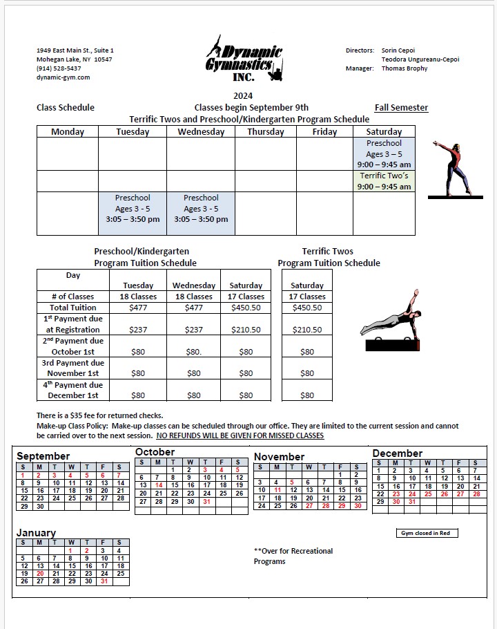 dynamic gymnastics schedule, classes & tuition