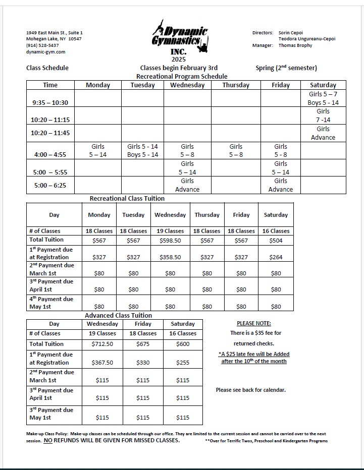 2025 spring session schedule